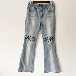 Y2K Chung Hae Jin Light Wash Open Knee Grommet Mid Rise Flare Jeans